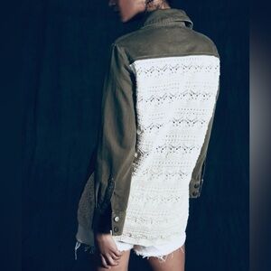 ANTHROPOLOGIE Crochet-Back Denim Utility Jacket - S
